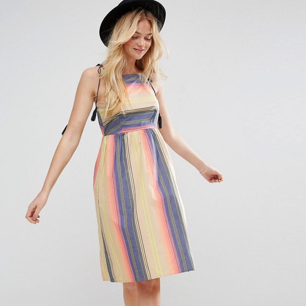 ASOS Tassel Tie Midi Striped Sun Dress